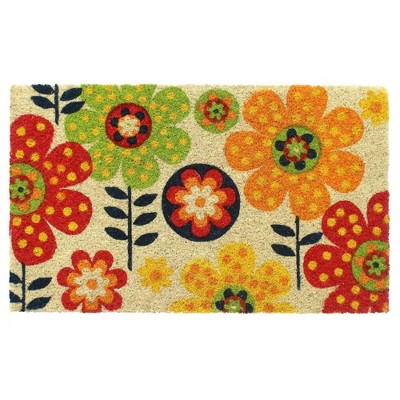 Raj 1'6" x 2'6" Tufted Fold Flowers Coir Doormat