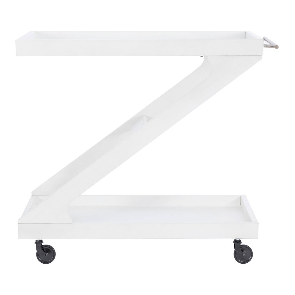 Jepperd Z-Shaped Solid Wood and Tempered Glass Top Rolling Bar Cart Antique White - Powell