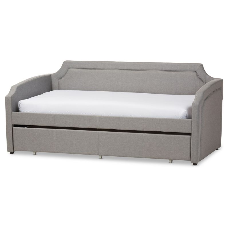 Parkson Modern and Contemporary Linen Fabric Curved Notched Corners Sofa Daybed with Roll - Out Trundle Guest Bed - Twin - Baxton Studio, 1 of 12