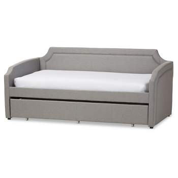 Twin Parkson Modern and Contemporary Fabric Curved Notched Corners Sofa Daybed with Roll Out Trundle Guest Bed Gray - Baxton Studio