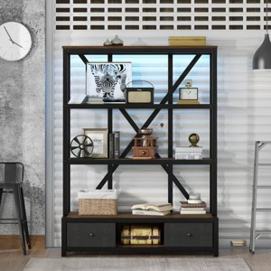 Industrial Bookshelf with Drawers and LED for Home Office Display, 51.18"W x 15.75"D x 66.93"H -Cuddlewood - 1 of 4