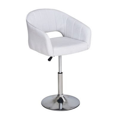 VECELO Velvet Bar Chair Adjustable Bar Stools 360° Swivel Vanity Chair with Mid Back and Metal Base Pearl White