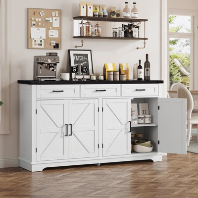 USIKEY 55" Buffet Cabinet With Storage, Large Sideboard Buffet Storage Cabinet With 3 Drawers, Farmhouse Coffee Bar Cabinet, For Kitchen, Living Room