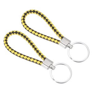 Unique Bargains Braided PU Leather Car Wallet Keychain with Stainless Steel Key Rings 2 Pcs - 1 of 3