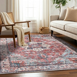Delara Machine Washable Area Rug, Soft & Durable, Non-Slip Rug for High Traffic Areas, Red/Sky Blue - 1 of 4