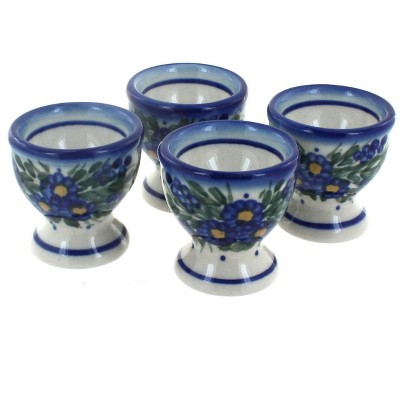 Blue Rose Polish Pottery Hyacinth Egg Cup Set