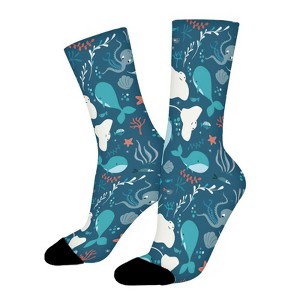 Ocean Animals Women Printed Crew Socks Funny Funky Socks Soft Polyester Novelty Gifts for Artists Men - 1 of 1