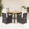 vidaXL 5 Piece Patio Dining Set - Black Poly Rattan & Acacia Wood Table with Cushions - Outdoor/Garden/Backyard/Patio Furniture - 2 of 4