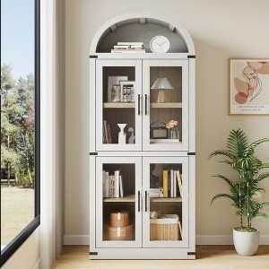 Arched Bookshelf with Doors Farmhouse Bookcase 15.83in Depth Display Storage Shelves - 1 of 4