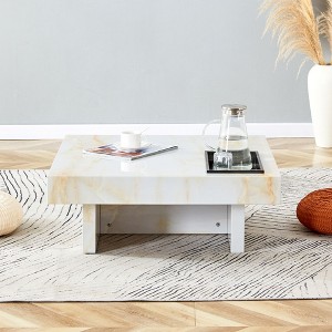 CAVINAS 31.4" Square Coffee Table,White MDF Tea Table with Imitation Marble Pattern,Beige Texture,Center Tablel for Living Room,Office,Bedroom - 1 of 4