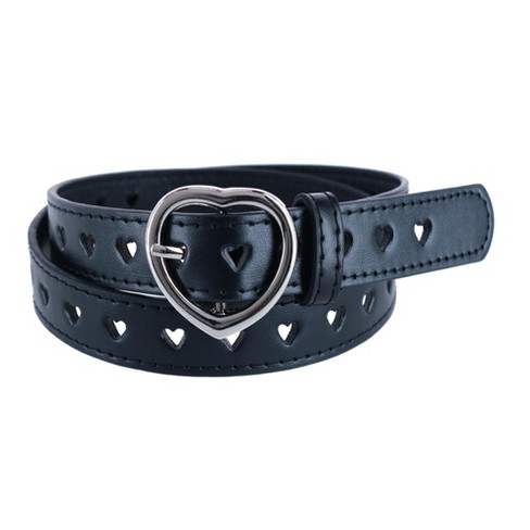 CTM Girls Love Heart Punched Hole Belt, Black