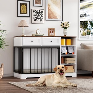 Whizmax 47" Dog Crate Furniture - Wooden TV Stand Kennel with 2 Drawers & 4 Shelves, Decorative Storage Cabinet for Large Dogs, Indoor Pet Cage - 1 of 4