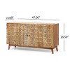 Boho Wood Storage Cabinet,Acacia Wood Accent Cabinet with Carved Floral Doors and Shelf,Long Sideboard Cabinet for Living Room-Coolbibila - 4 of 4