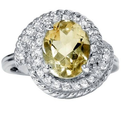 Pompeii3 2 7/8ct Oval Citrine Vintage Oval Diamond Womens Braided Ring 14K White Gold