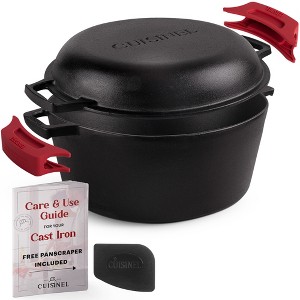 Cuisinel Cast Iron Dutch Oven 7-Quart - Pre-Seasoned 2-in-1 Multi-Cooker - Combo Lid Doubles as 12" Skillet Frying Pan + Handle Covers. - 1 of 4