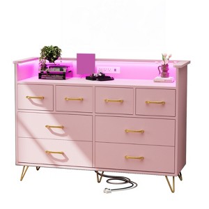 COZONY Dresser TV Stand 8-Drawer Wooden Entertainment Center with LED Light Charging Station Wide Storage for Bedroom Living Room - 1 of 4