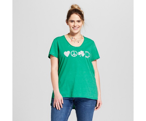Women's Plus Size St. Patrick's Day Clover Printed Short Sleeve V-Neck Graphic T-Shirt - Grayson Threads (Juniors') - Green 1X