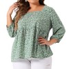 Agnes Orinda Women's Plus Size 3/4 Sleeve Square Neck Floral Peplum Babydoll Blouses - 2 of 4