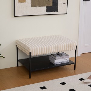Hrinhom 30.7"W Faux Fur Ottoman, Coffee Table with Open Storage Shelf, Metal Legs - 1 of 4