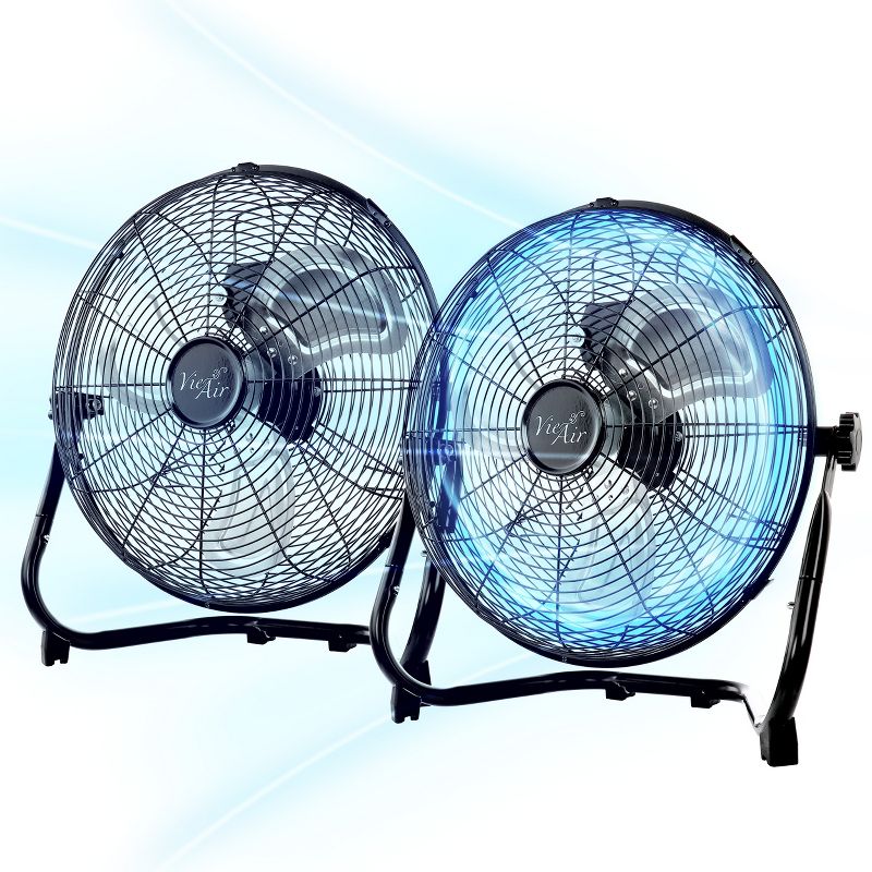Vie Air 14 Inch Twin Pack Industrial High Velocity Heavy Duty Metal Floor Fan with 3 Speed Settings, 1 of 8