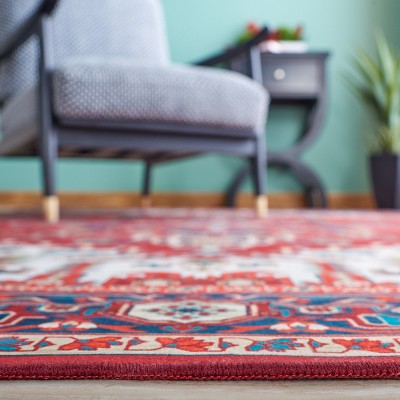 Tucson Medici 78'' Red & Blue Synthetic Easy-Care Area Rug