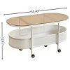 Movable oval metal glass coffee table with storage - 2 of 4