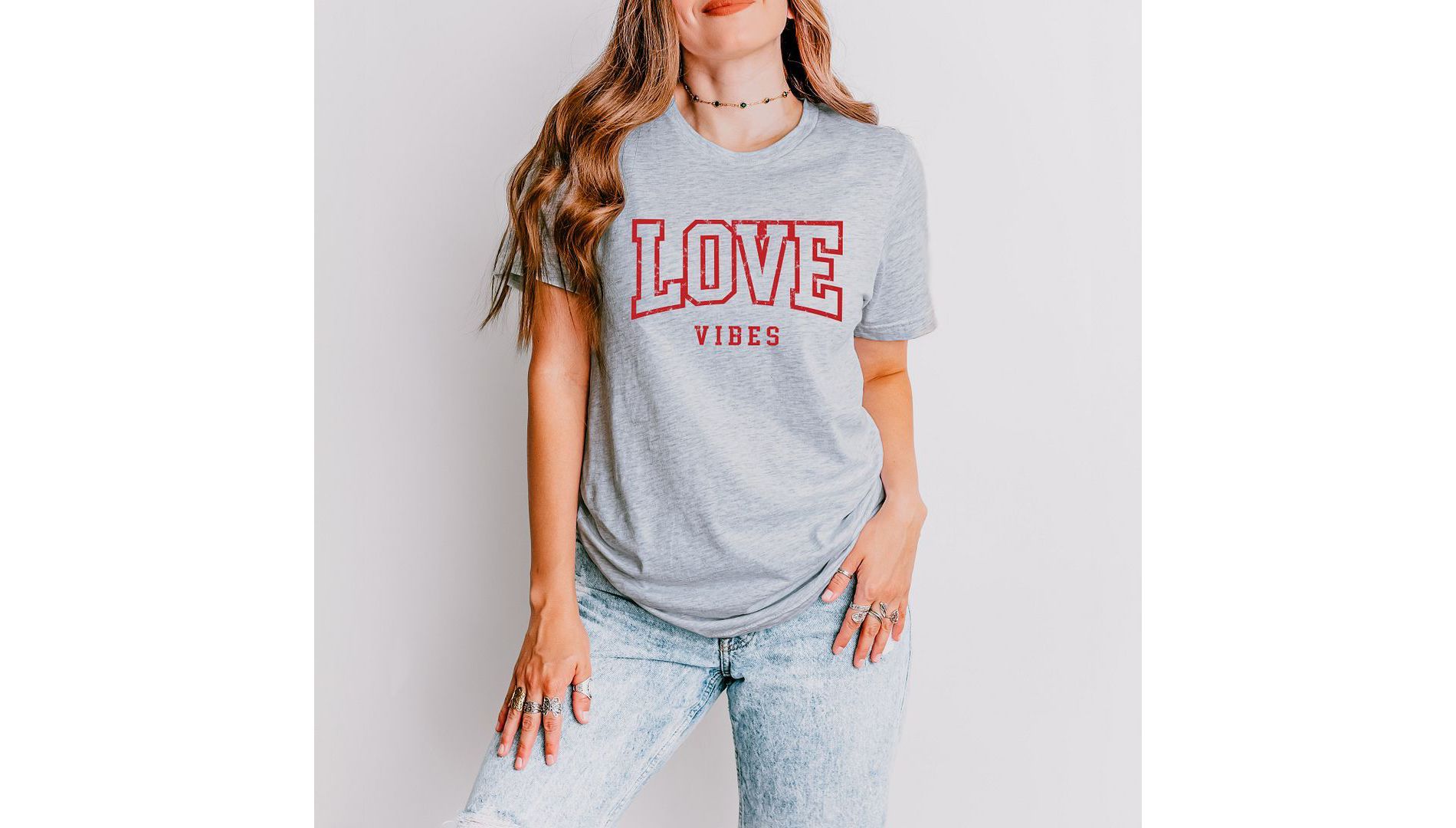 Simply Sage Market Women's Love Vibes Varsity Short Sleeve Graphic Tee - L - Heather Grey