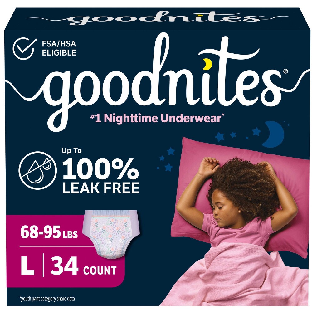 Goodnites Girls' Nighttime Bedwetting Disposable Underwear - Size L - 34ct