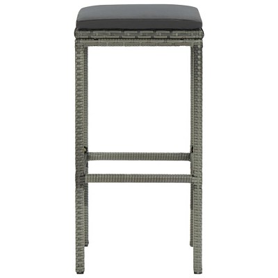 Gray Metal and Poly Rattan Bar Stools with Cushions, Set of 6
