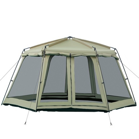 Outsunny 8-10 Person Screen House Room Instant Camping Canopy, Wind  Resistant Hexagon Design Screen Shelter Family Tent, Army Green