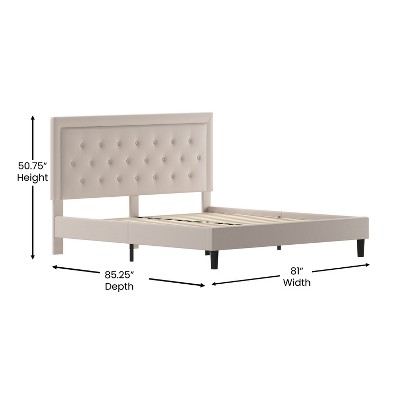 Modern Beige King Size Tufted Upholstered Platform Bed with Slats