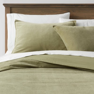 Full/queen Solid Cotton Velvet Duvet Cover And Sham Set Green - Threshold™  : Target