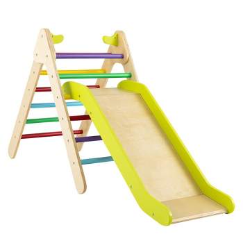 Costway 2-in-1 Wooden Climbing Triangle Set Triangle Climber w/ Ramp