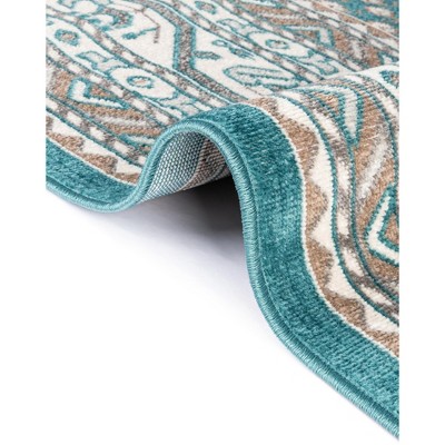 Teal Braided 5' Round Synthetic Indoor Area Rug