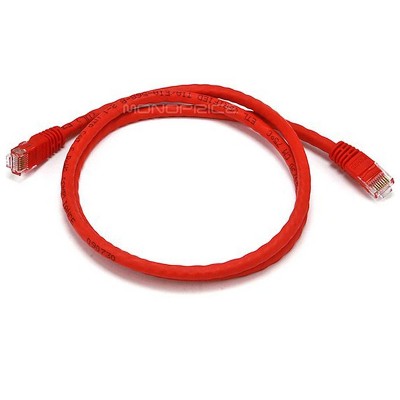 Monoprice Cat6 Ethernet Patch Cable - 3 Feet - Red | Network Internet Cord - RJ45, Stranded, 550Mhz, UTP, Pure Bare Copper Wire, Crossover, 24AWG