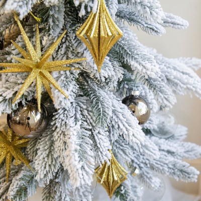 4.6' Snow-Flocked Slim Potted Christmas Tree with Lights