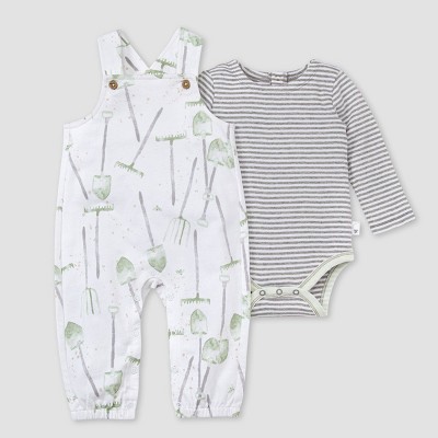 Burt's Bees Baby® Neutral French Terry 'Farmer's Helper' Jumpsuit Set - White 6-9M