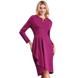 Hobemty Women's Faux Wrap Ruffle V Neck Pleated Front Wear to Work Pencil Dress - 1 of 4