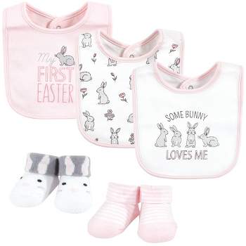 Hudson Baby Infant Girl Cotton Bib and Sock Set, Some Bunny, 0-9 Months