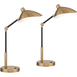 360 Lighting Colborne 28" Tall Mid Century Modern Desk Lamps Set of 2 USB Port Adjustable LED Black Gold Metal Home Office Living Room Charging - 1 of 4
