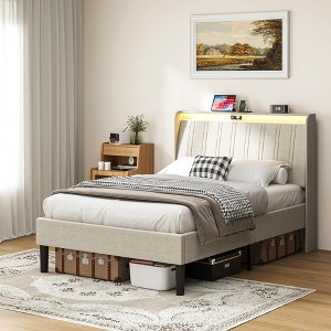 ALEXOUN Platform Bed Frame with Fabric Upholstered Headboard, Wooden Slats Support,for Bedroom,Apartment, - 1 of 4