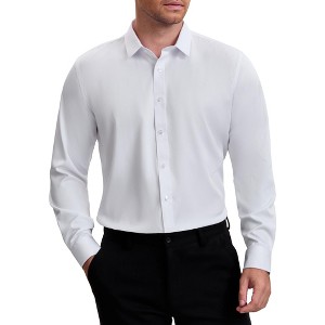 INSPIRE CHIC Men's Point Collar Long Sleeve Button Down Solid Color Formal Dress Shirts - 1 of 4