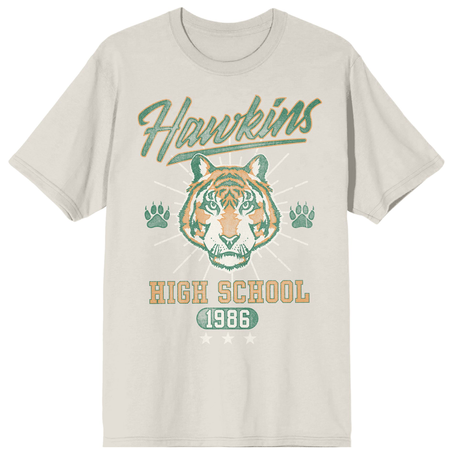 Stranger Things Hawkins High School 1986 Adult Sand Crew Neck Short Sleeve T-shirt