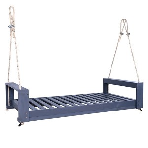 SEVOBAL Patio Swings Twin Size Porch Swing Bed with Solid Acacia Wood Frame and Durable Support System for Garden, Gray, 93.75"×11.25"×10.5" - 1 of 4