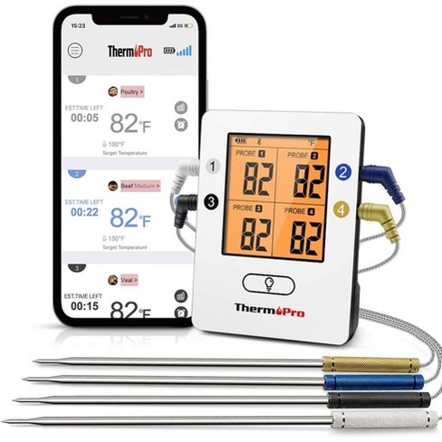 ThermoPro TP25W Bluetooth Meat Thermometer with 500FT Wireless Range  4-Probe Android/iOS Compatible Smart Grill Smoker Thermometer in Black