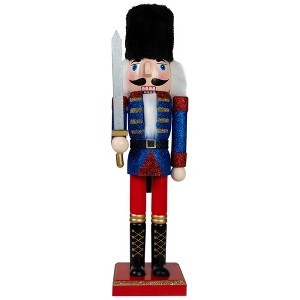 Northlight Christmas Nutcracker Soldier with Faux Fur Hat and Sword - 14" Red and Blue - 1 of 4