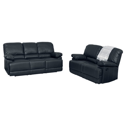 Lea 2pc Black Bonded Leather Reclining Sofa Set Corliving