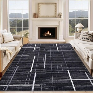 Washable Modern Interwoven Lines Rug Low Pile Stain Resistant Area Rug with Non-Slip Backing for Living Room, Bedroom, Home Office, Entryway Kitchen - 1 of 4