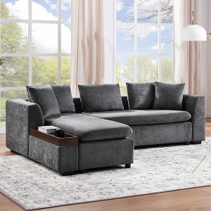 93.7" Chenille Upholstered L-shaped Sectional Sofa with Wooden Storage Compartment - 1 of 4