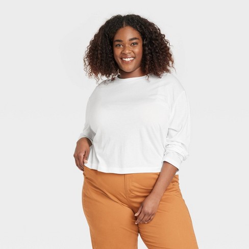 Women's Boxy Long Sleeve T-shirt - A New Day™ White Striped 4x : Target